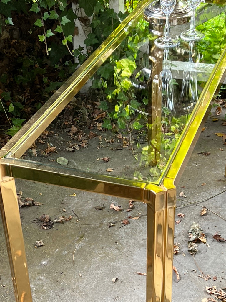 Original French Mid Century Brass & Glass Console