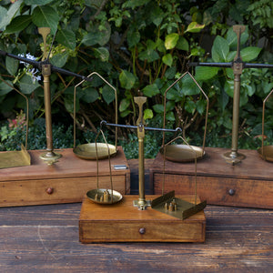 Antique French Oak & Brass Chemist Scales