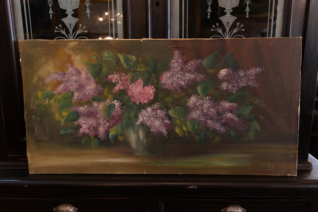 Antique French Oil Canvas ~ The Love Of Lilac ~