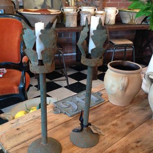 19th Century French Iron Candlesticks