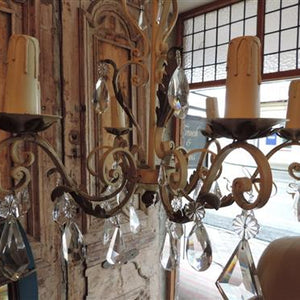 French Crystal Wrought Iron Chandelier
