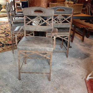 French Wrought Iron & Leather Chairs