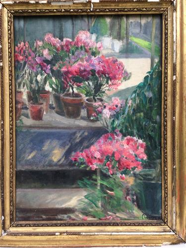 French Oil Canvas - Geraniums