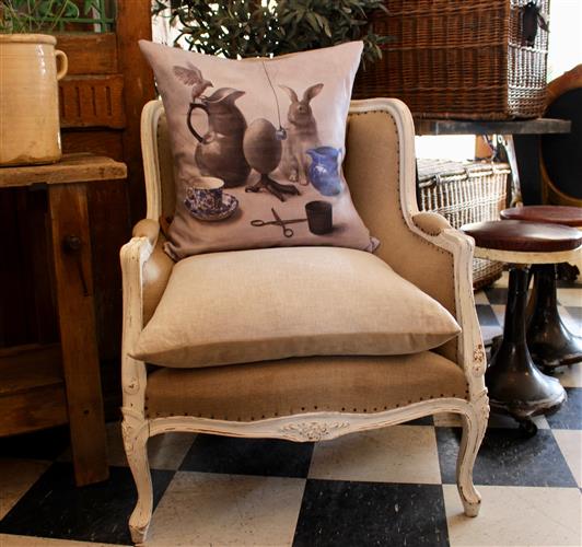 French Oak Linen Chairs