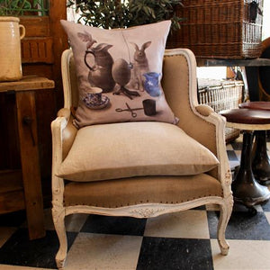French Oak Linen Chairs