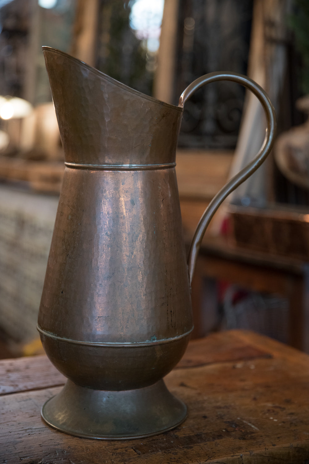 French Copper Jug With Hammered Finish
