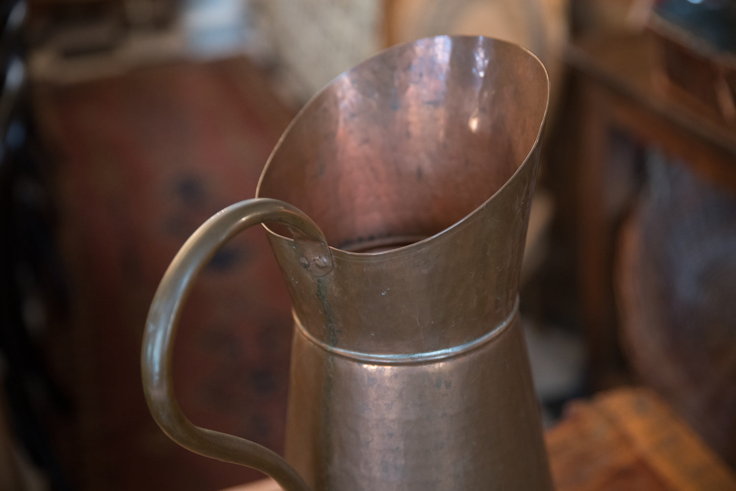 French Copper Jug With Hammered Finish