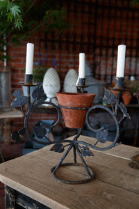 French Wrought Iron Candlestick With Leaf Detail