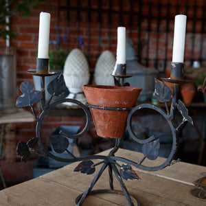 French Wrought Iron Candlestick With Leaf Detail