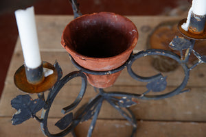 French Wrought Iron Candlestick With Leaf Detail