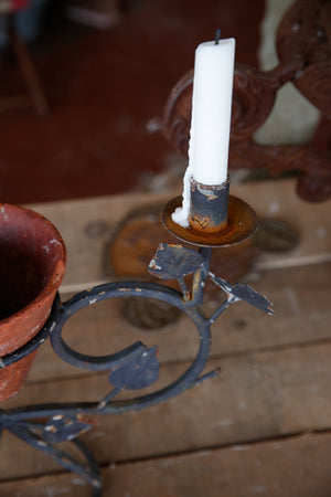 French Wrought Iron Candlestick With Leaf Detail