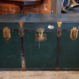 1930's Vintage French Green Trunk