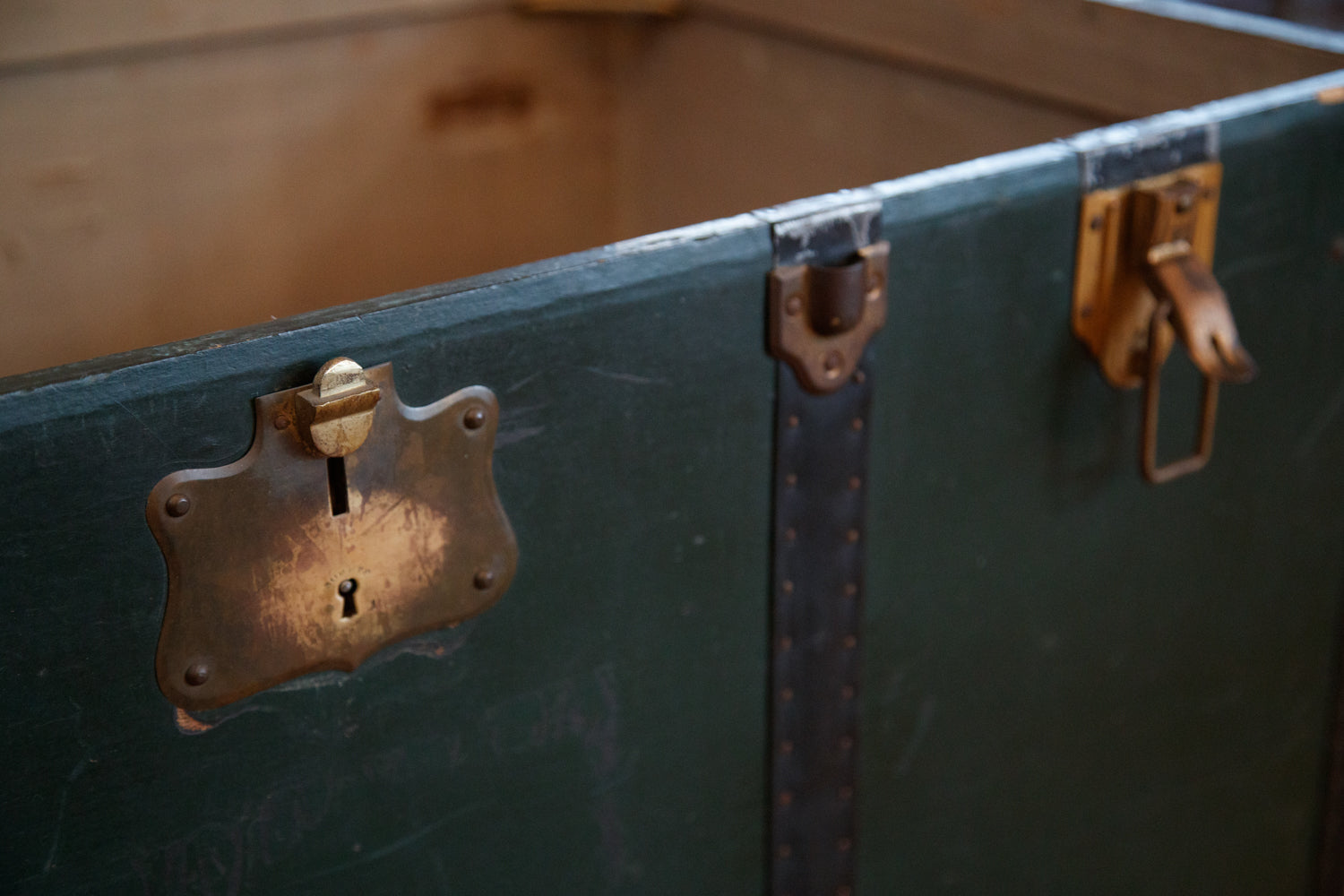 1930's Vintage French Green Trunk