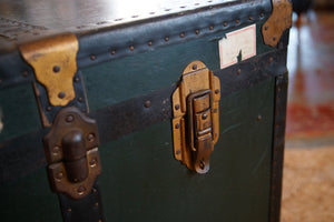 1930's Vintage French Green Trunk