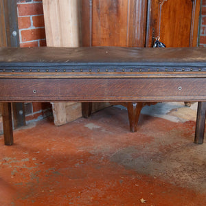 Vintage French Leather & Oak Bench Seat