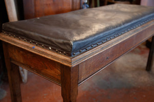 Vintage French Leather & Oak Bench Seat