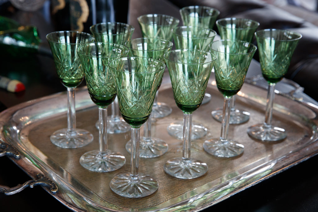 French 1930's Green Crystal Glasses