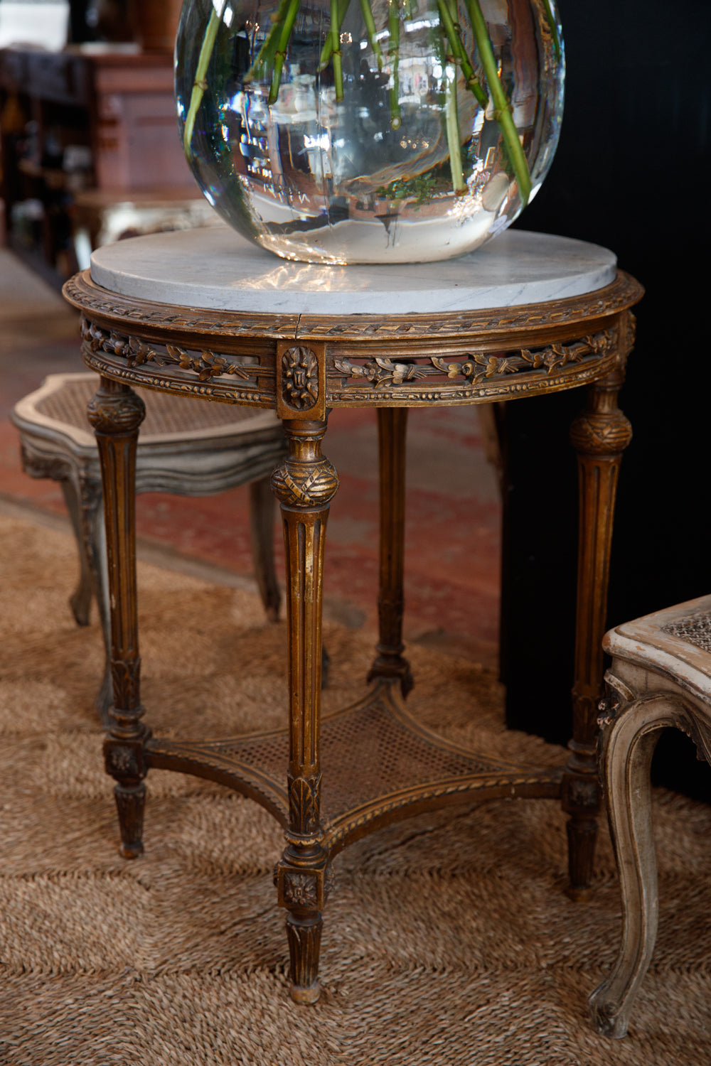 French Gold Gilded Marble Parlour Table