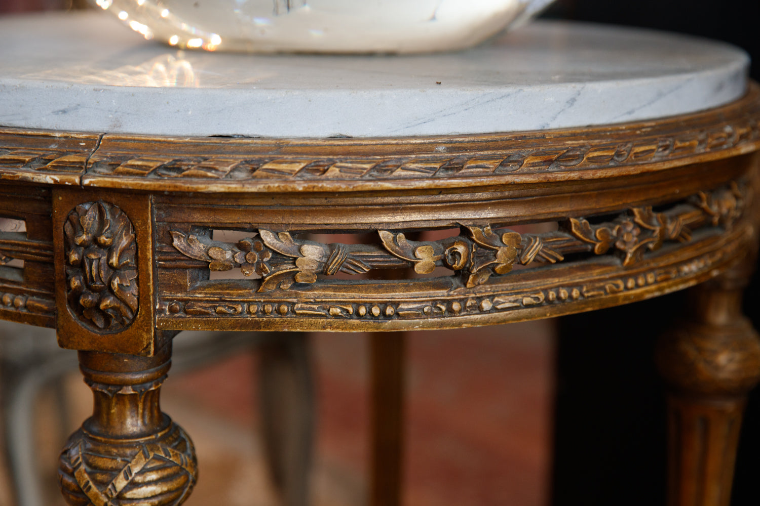 French Gold Gilded Marble Parlour Table