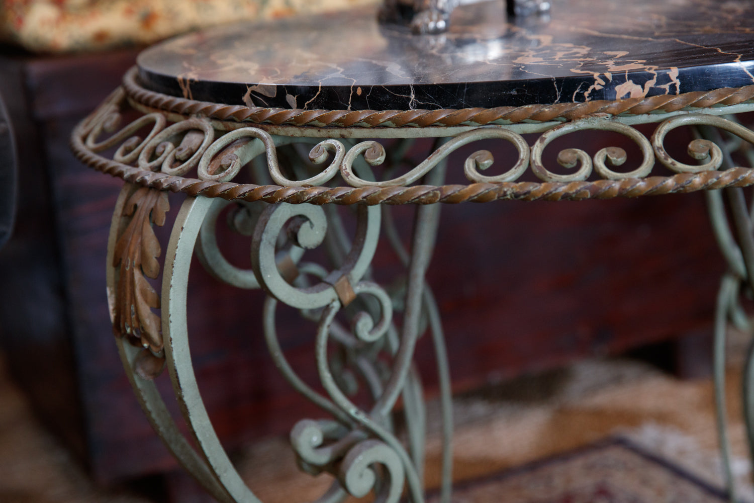 French Wrought Iron & Marble Table