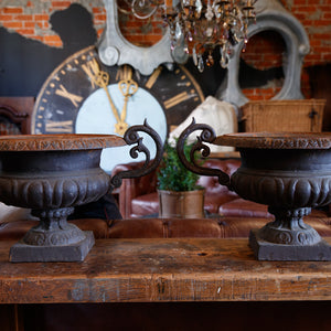 French Cast Iron Urns - Black Aged Patina