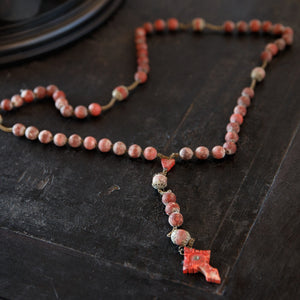 Vintage French Red Wooden Rosary
