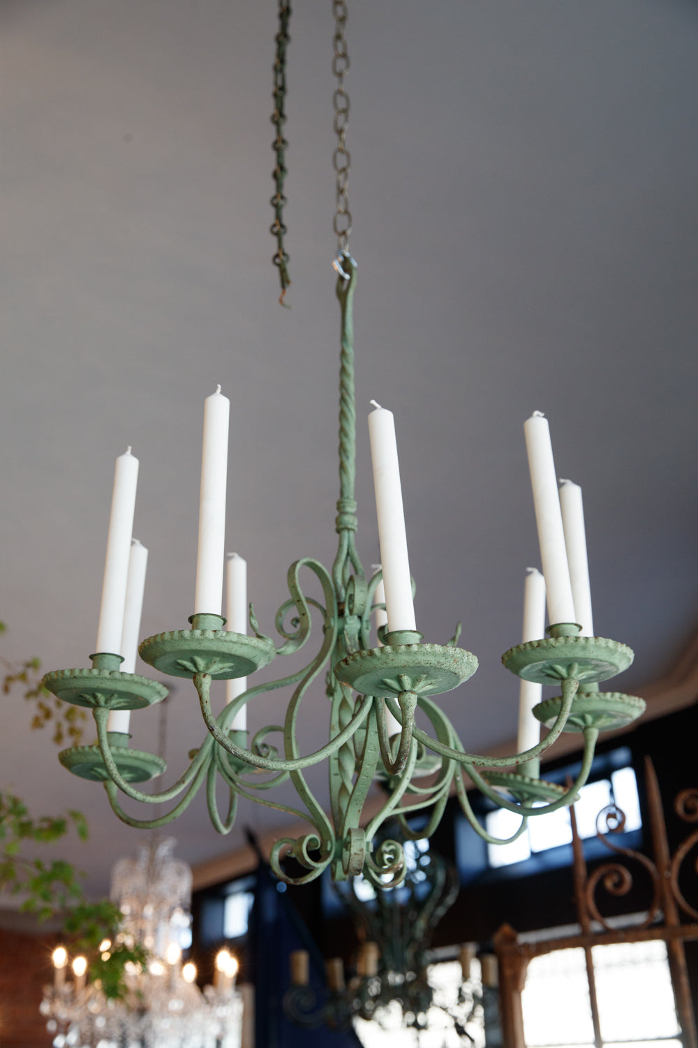 French Green Wrought Iron Candelabra