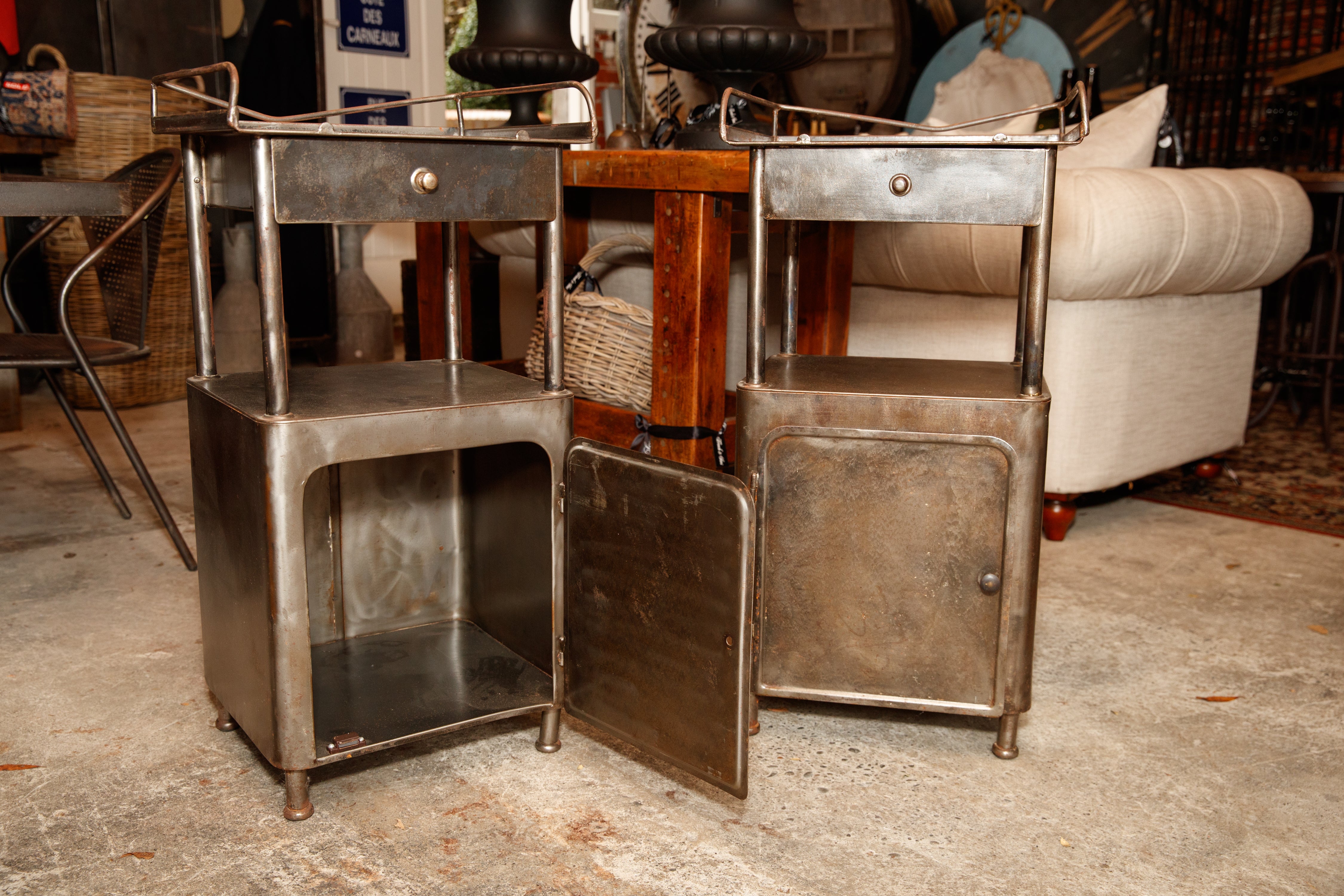 1930's French Industrial Bedside Tables