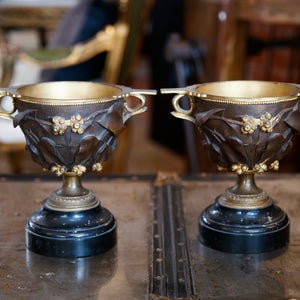 French Marble & Bronze Mantle Urns