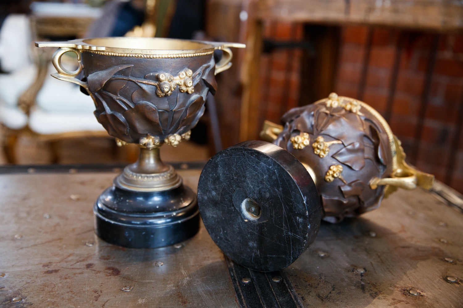 French Marble & Bronze Mantle Urns