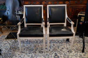 French Louis Chairs with Vintage Black Leather