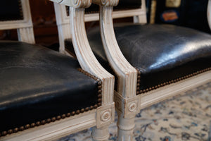 French Louis Chairs with Vintage Black Leather