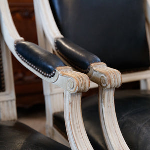 French Louis Chairs with Vintage Black Leather
