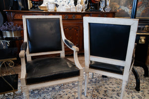 French Louis Chairs with Vintage Black Leather