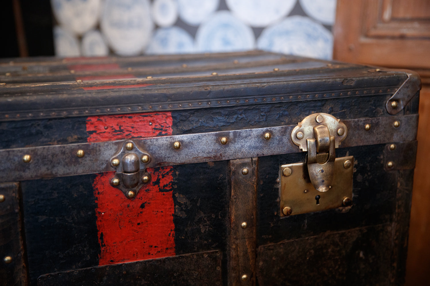 19th Century French Leather Travelling Trunk