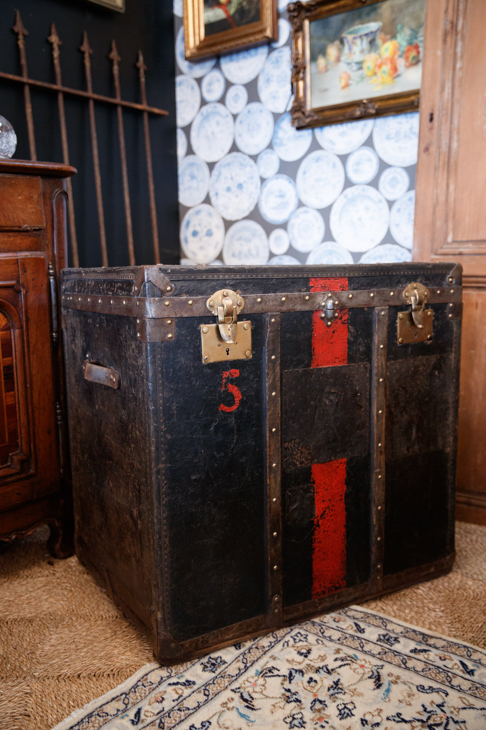 19th Century French Leather Travelling Trunk