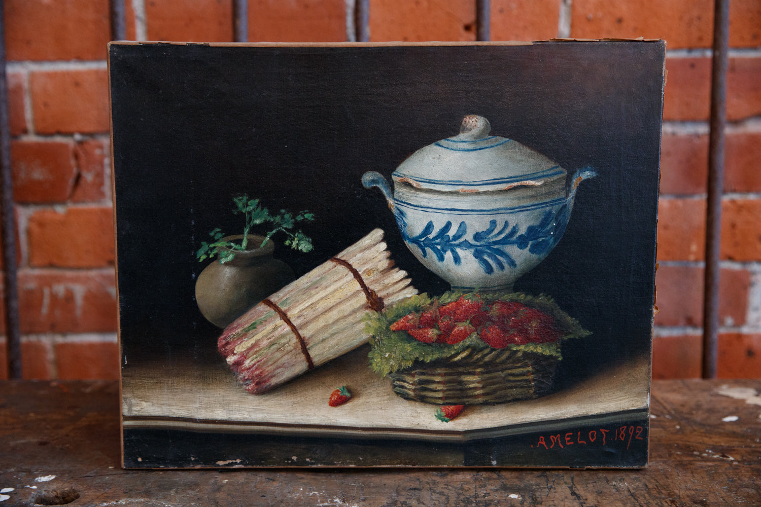 French 19th Century Oil Canvas Still Life - Strawberries