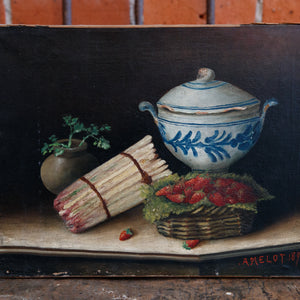 French 19th Century Oil Canvas Still Life - Strawberries