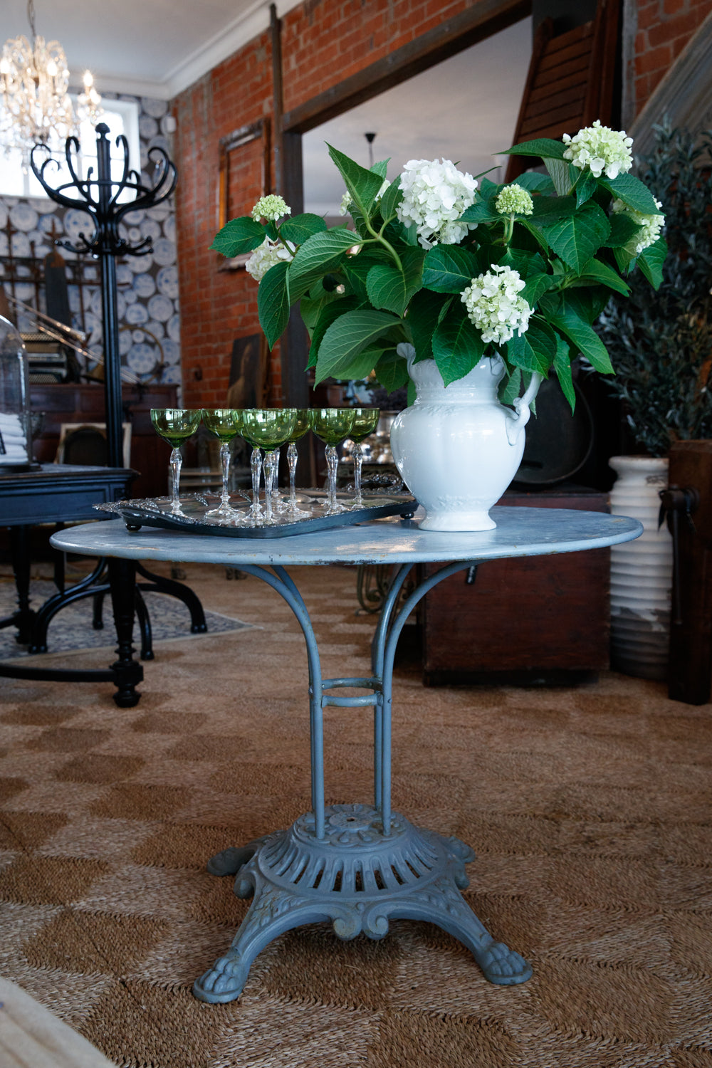 Vintage French Bleu Iron Garden Table