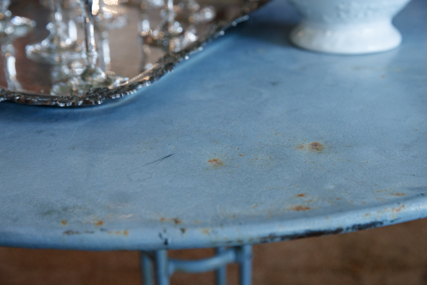Vintage French Bleu Iron Garden Table