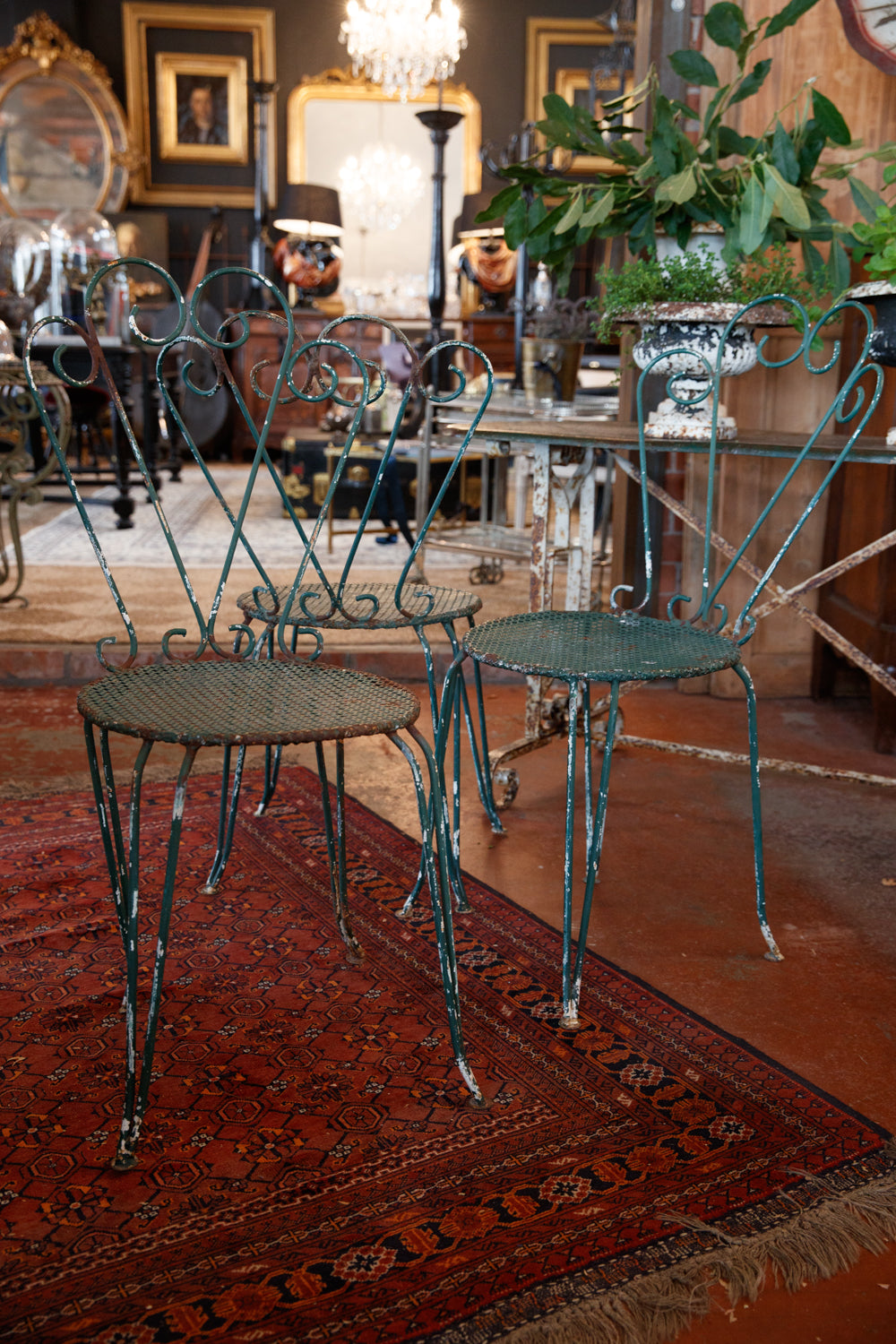 French Green Iron Garden Chairs