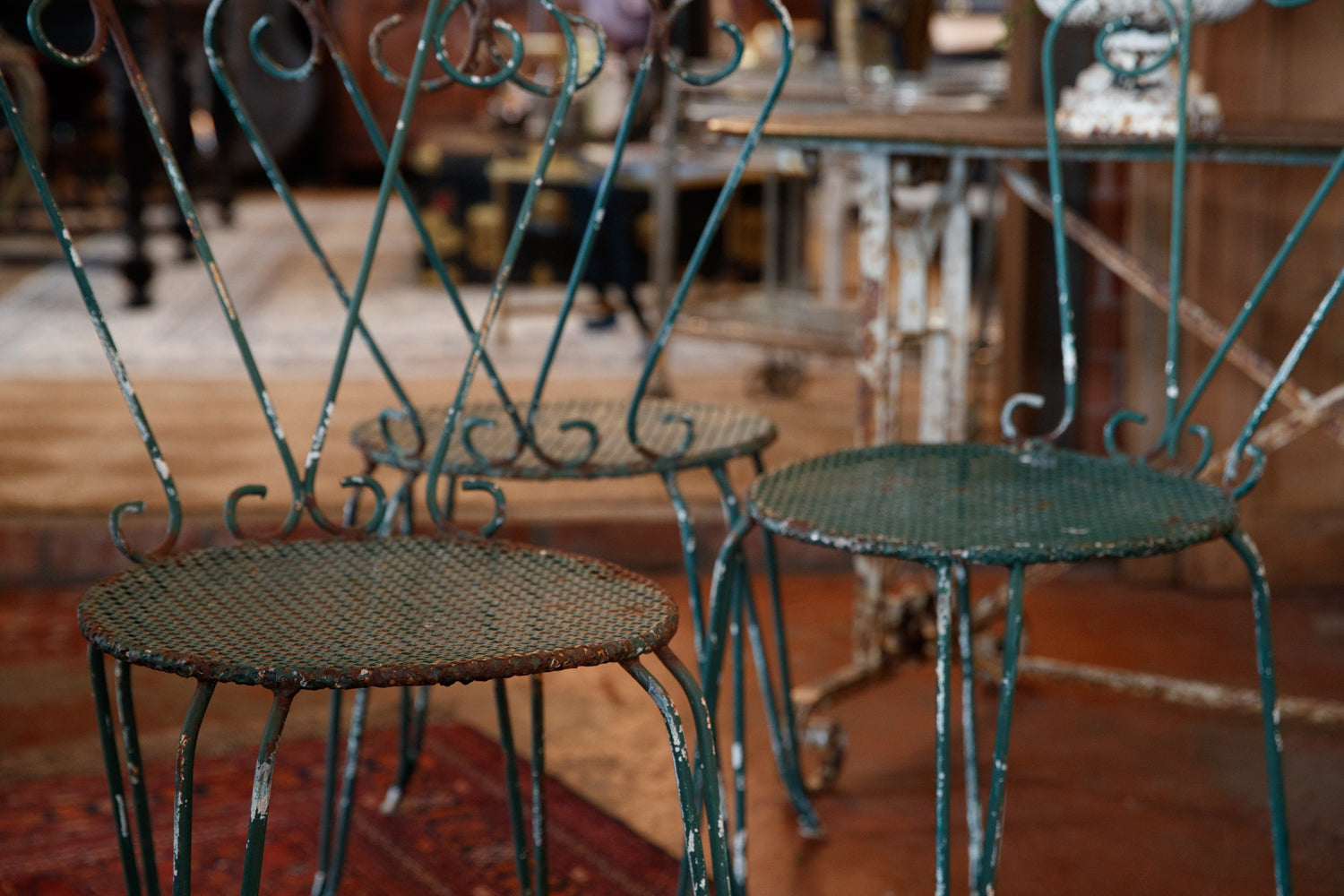 French Green Iron Garden Chairs