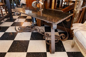 French Marble Wrought Iron Table