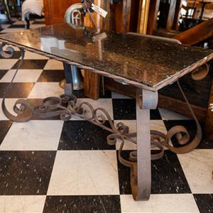 French Marble Wrought Iron Table