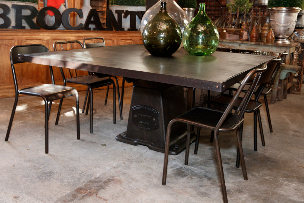 French Industrial  Black Oak Dining Table