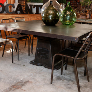 French Industrial  Black Oak Dining Table