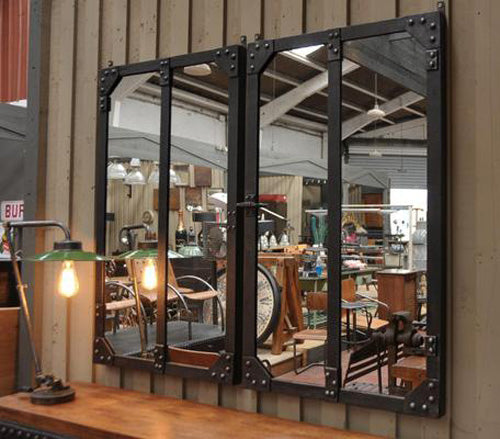 French Industrial Factory Window Frame Mirrors