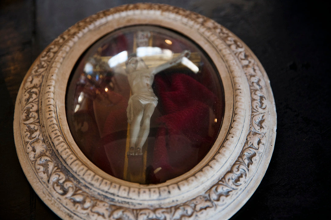 Original French Crucifix In Glass Frame - No 1