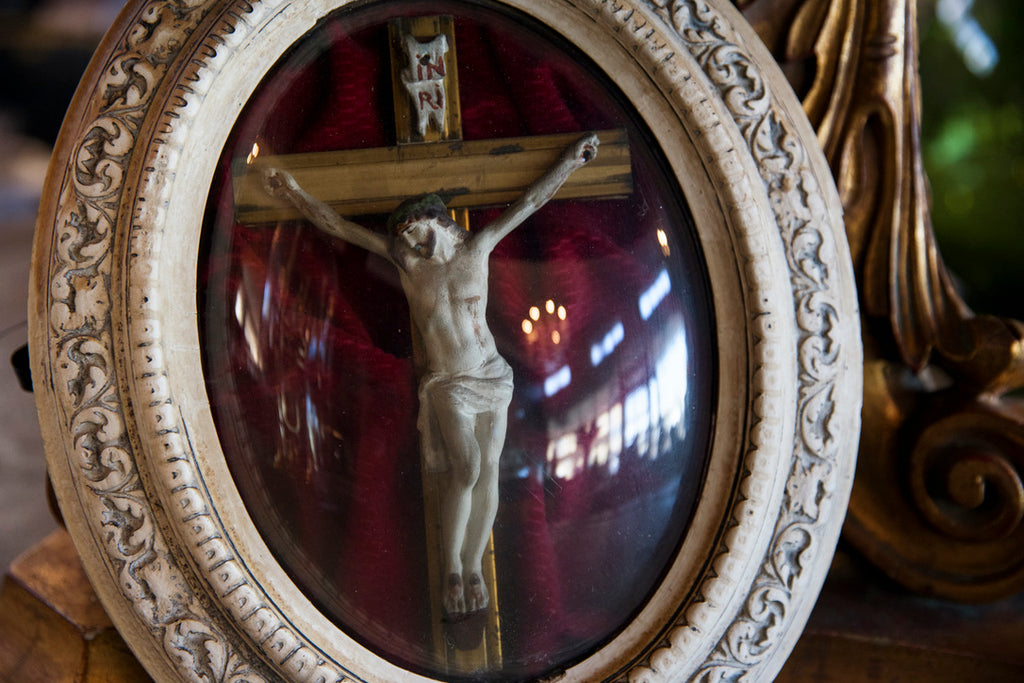 Original French Crucifix In Glass Frame - No 1