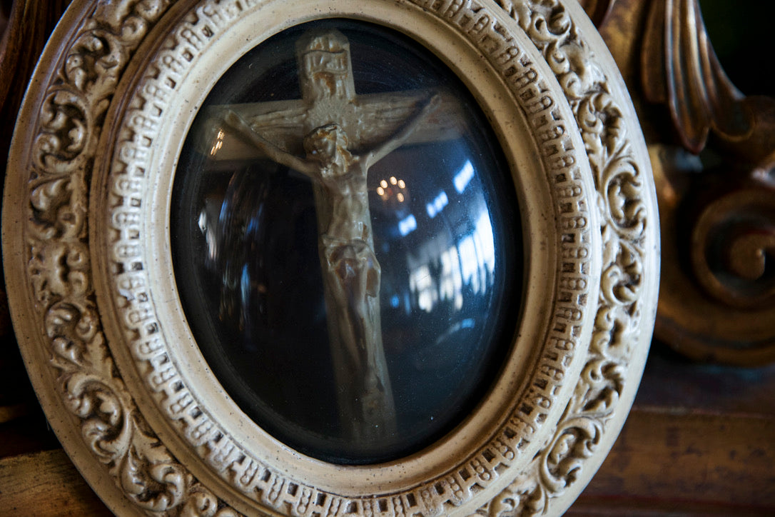 Original French Crucifix In Glass Frame - No 2
